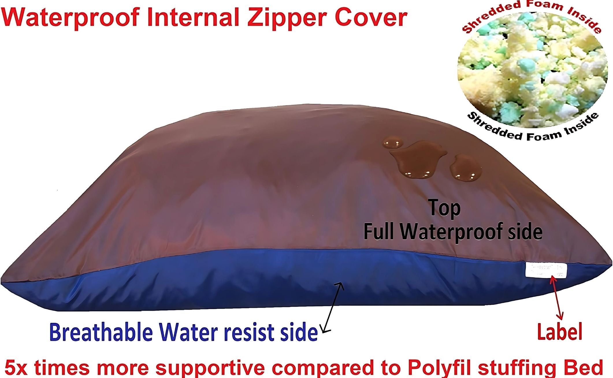 Orthopedic Shredded Latex Foam Dog Bed Pillow for Small to Extra Large Pet - 7 Sizes in 10 Colors